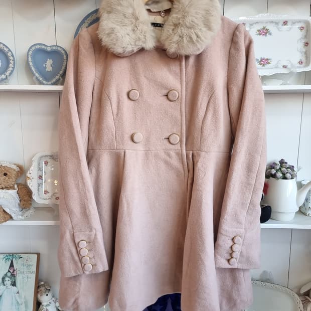 핑크 퍼 카라 플레어 코트