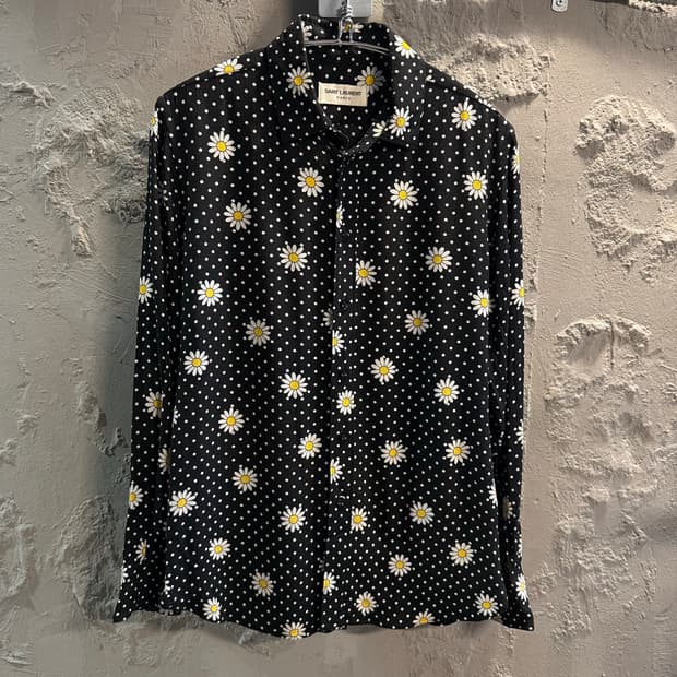 생로랑 SAINT LAURENT 데이지 도트 비스코스 셔츠 블랙