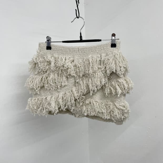 헤어리 퍼 프릴 니트 스커트