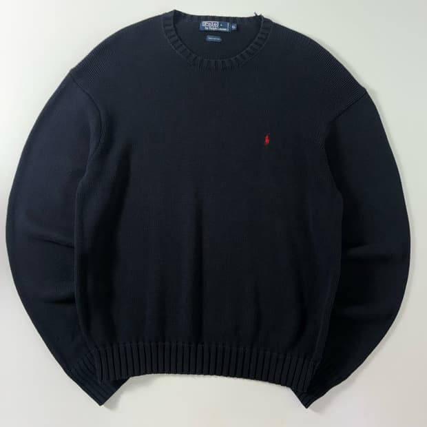 Polo  폴로 랄프로렌 90,s 자수 코튼 네이비 라운드 니트 