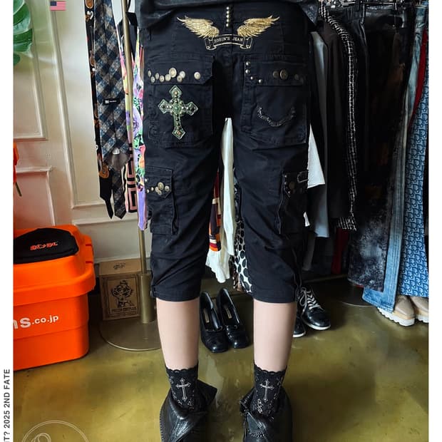 90-00s Robin's Jean Studed Black Cargo