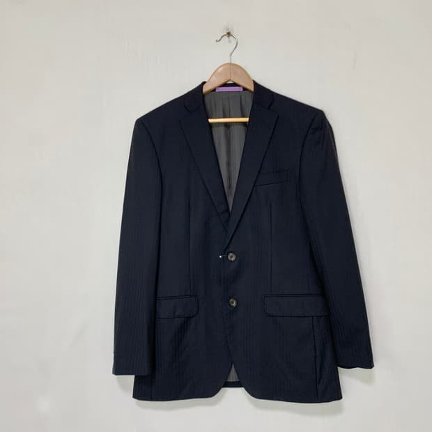 로로피아나 세로 스트라이프 원단 네이비 버튼 블레이저 정장 자켓 A7