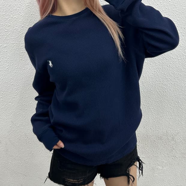 폴로 랄프로렌 화이트포니 네이비 와플 롱슬리브 XL