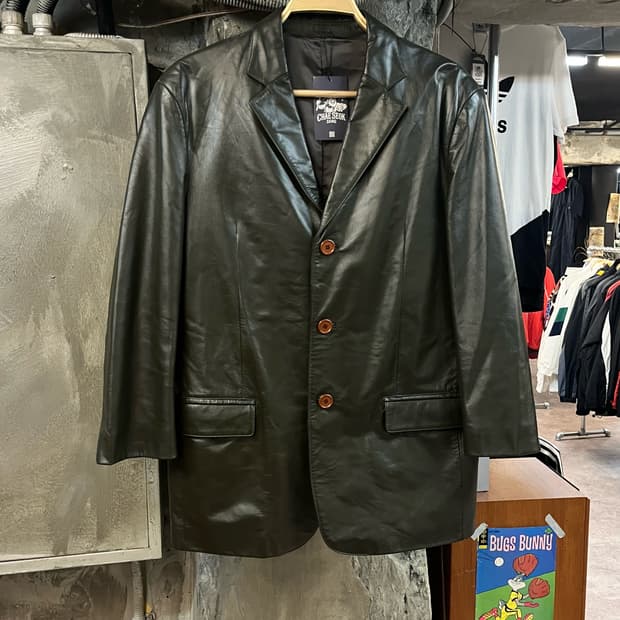 빈티지 소가죽 레더 자켓 다크그린 100 #csz2038