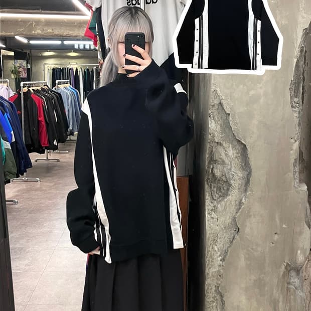 닐바렛 사이드버튼 맨투맨 블랙 XL #csz2715 