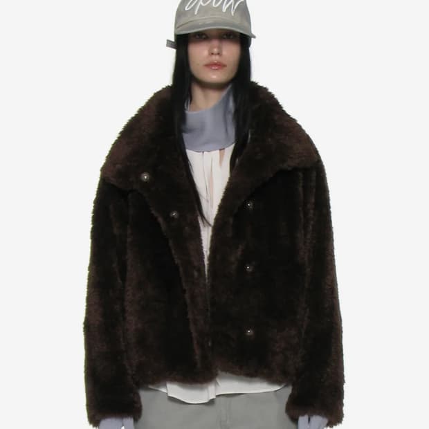 파르티멘토우먼 코쿤 하이넥 퍼 자켓_브라운