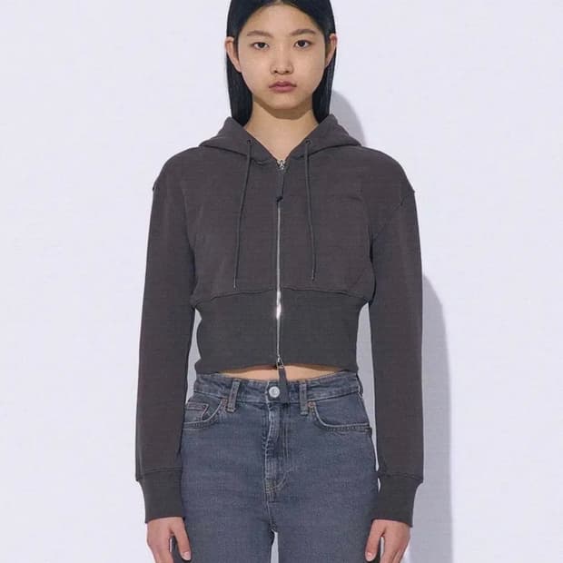 파르티멘토 우먼 이지 크롭 후디 후드 집업 차콜