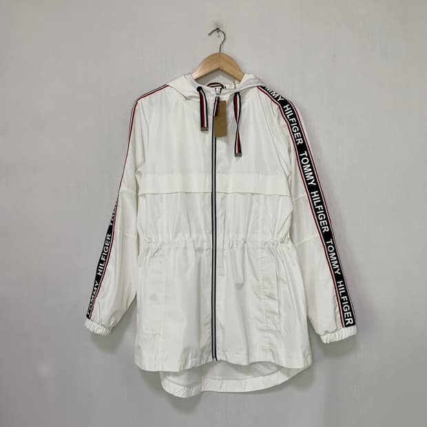 타미힐피거 셔링 화이트 바람막이 후드 자켓 빈티지 고프코어