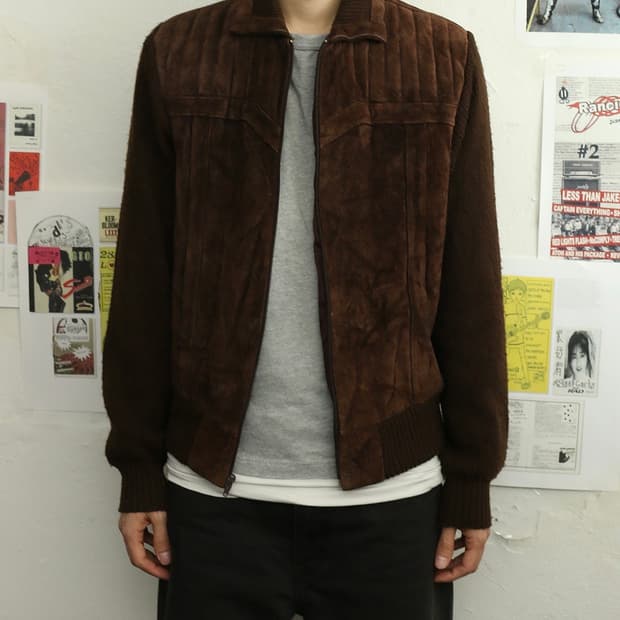 80s 빈티지 니트 스웨이드 집업 자켓