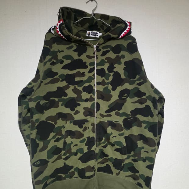 [2XL] 베이프 1ST 그린 카모 샤크 후드집업
