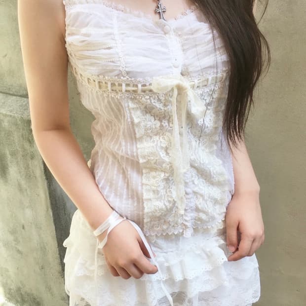 빈티지 아이보리 레이스 슬리브리스
