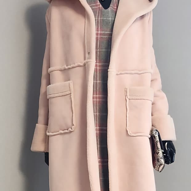 핑크 롱무스탕 코트