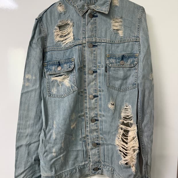 빈티지 데미지 디테일 연청 셔츠