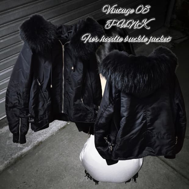 Vintage 08 PUNK Fur hoodie buckle jacket