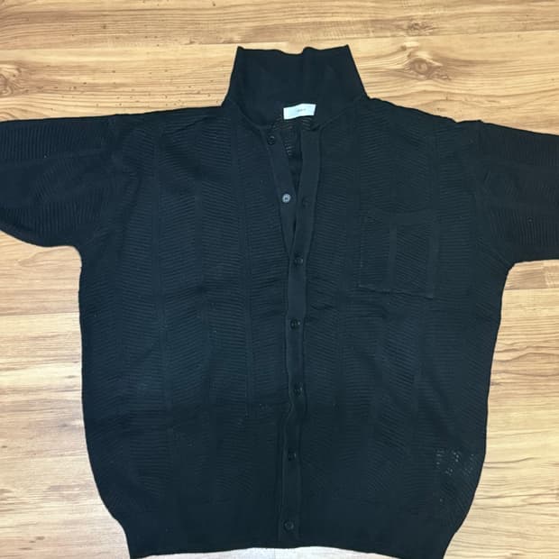 블랙 니트 반팔가디건