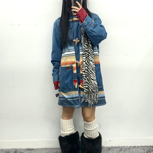 Denim&co 데님 플리스 후드 코트