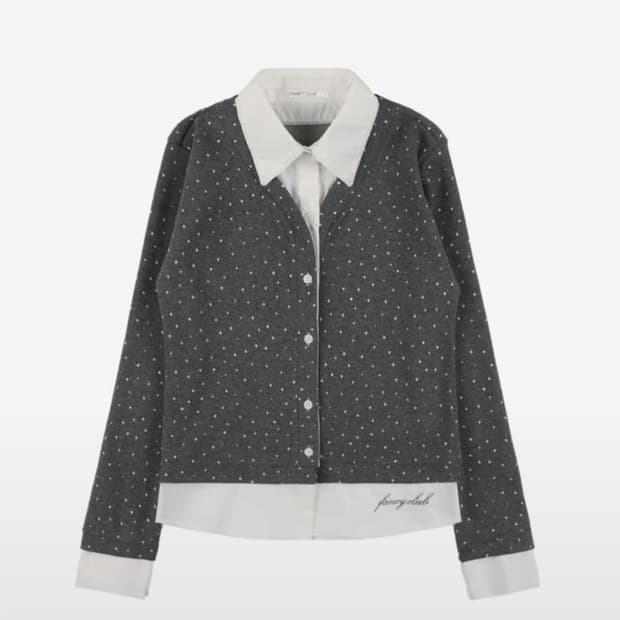 팬시클럽 도트 셔츠 레이어드 가디건