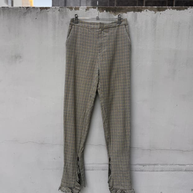 irene 체크 사이드 슬릿 트라우저