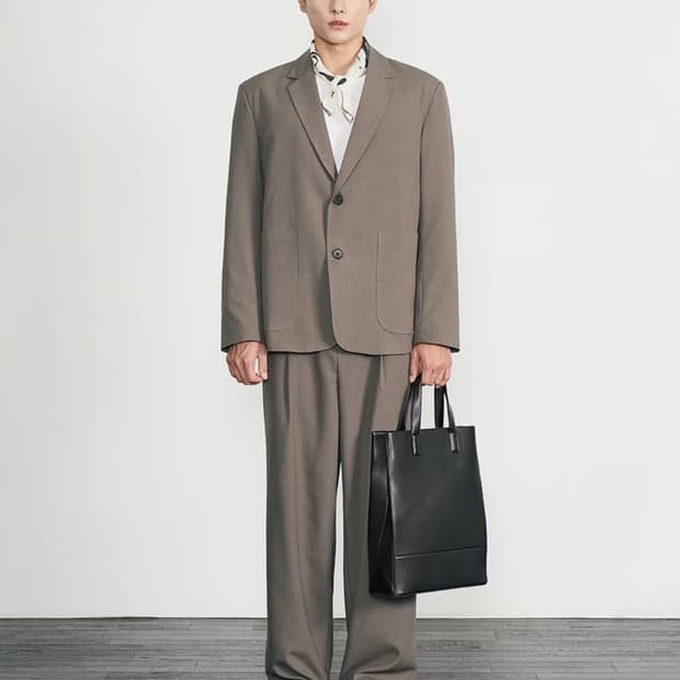 투버튼 싱글 블레이저 셋업 브라운