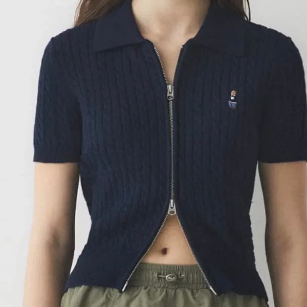 WHO.AU 케이블 반팔 가디건 네이비 M