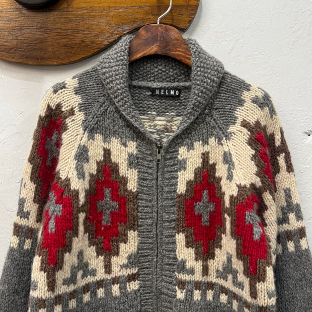 66) MELMO Nordic Pattern Wool Knit Zip-u