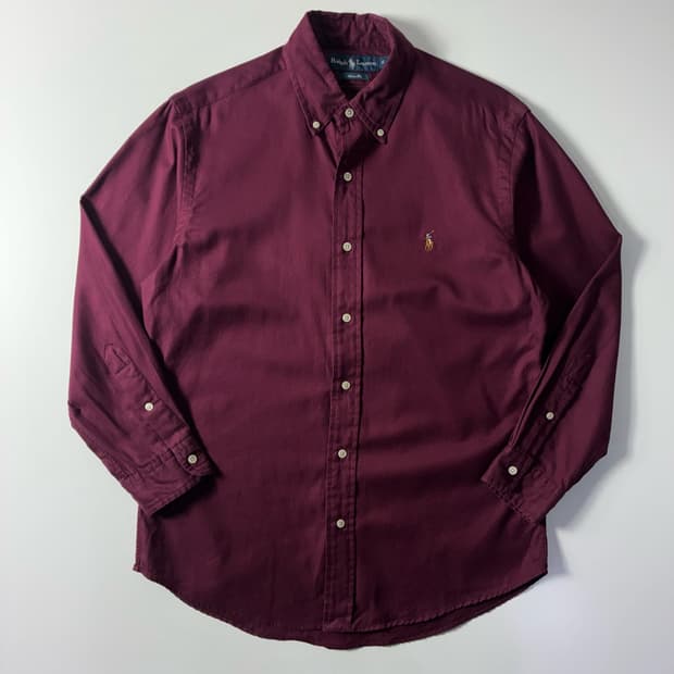 Polo  폴로 랄프로렌 자수 코튼 버건디 솔리드 셔츠 