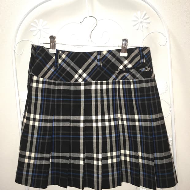 jpn vintage blue check pleats skirt