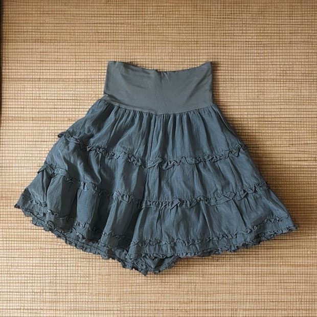 빈티지 카키 프릴 캉캉 스커트팬츠