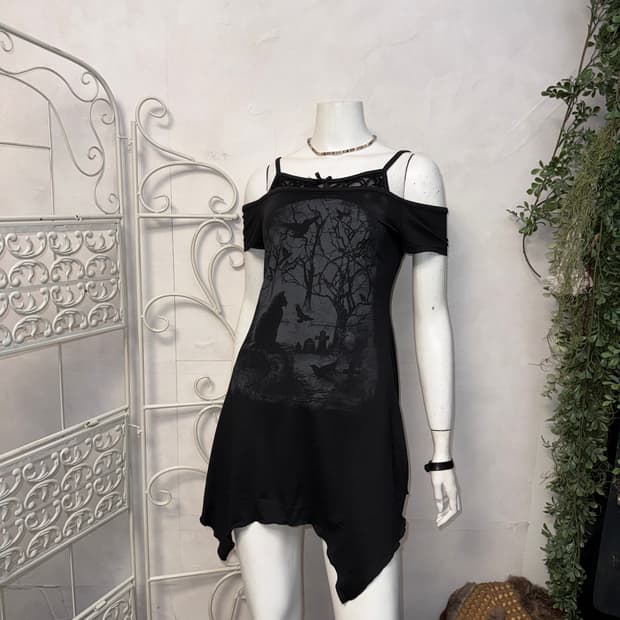 Romwe black gothic raven cat ops