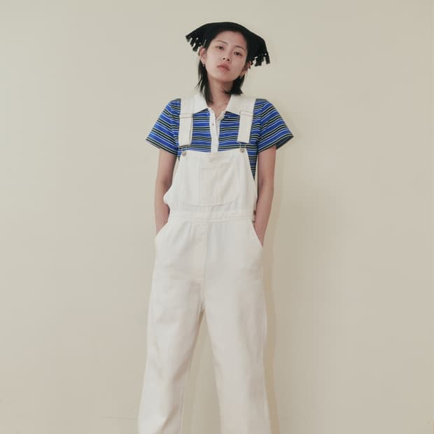 플리즈프로젝트 CURVED BUTTON OVERALL , WHITE