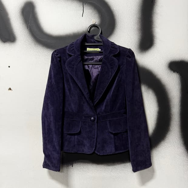 VTG 빈티지 벨벳 퍼플 레이스 카라 디테일 자켓
