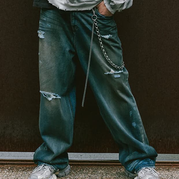 로어링라드 더티 워시드 와이드 데님 팬츠 청바지 M