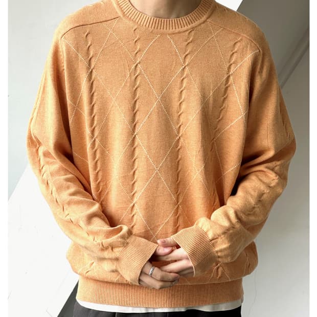 Cotton patterned stitch crew neck knit P