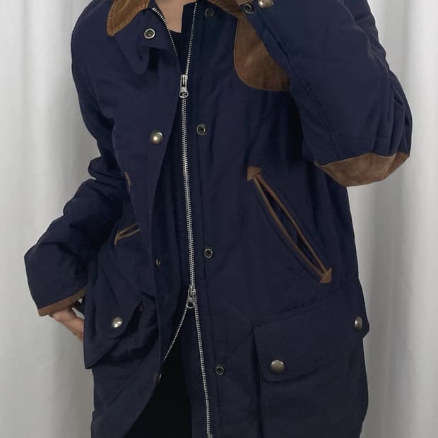 폴로 엘보우 패치 네이비 퀼팅 자켓