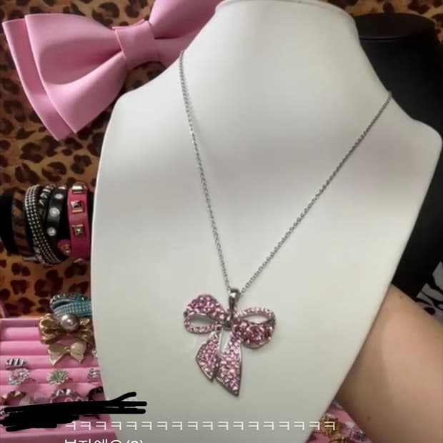 갸루 빈티지 리본 큐빅 목걸이