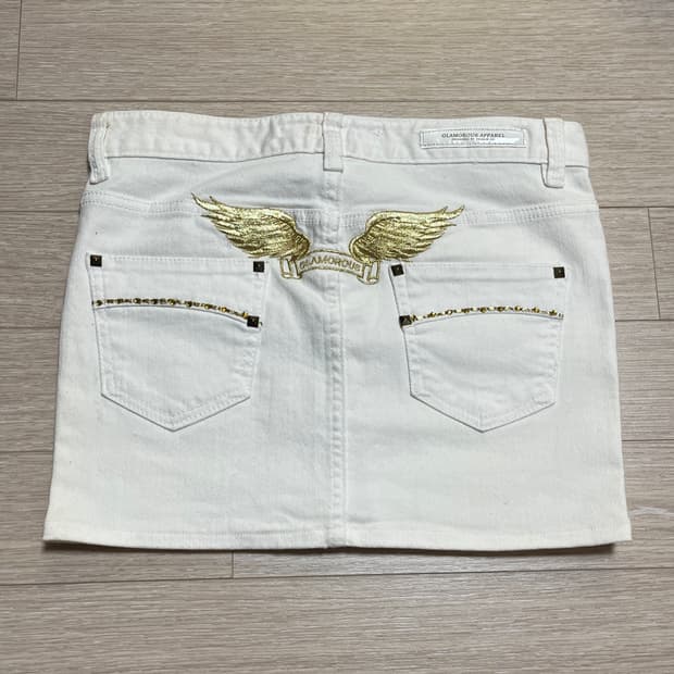 로빈스진(Robins Jean) 화이트 펑크 갸루 골드 윙 미니 스커트