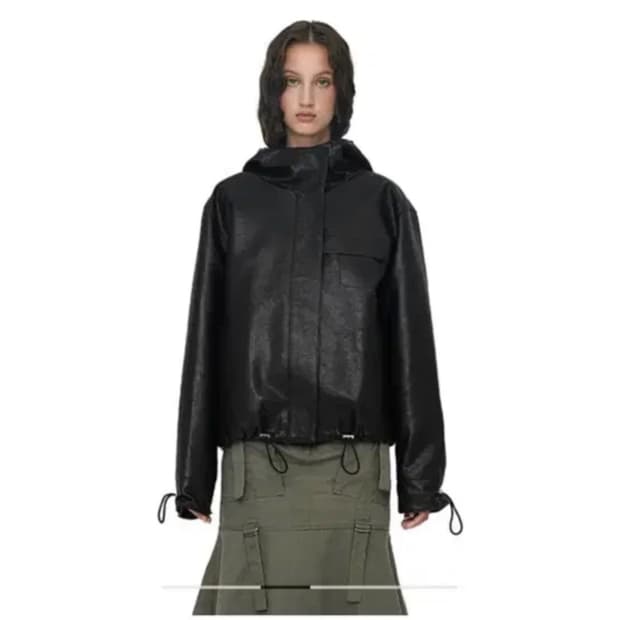 세릭 레더 후디 자켓 블랙