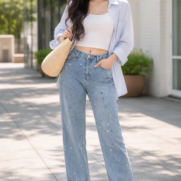 스타일난다 페인트 스플래터 와이드 데님