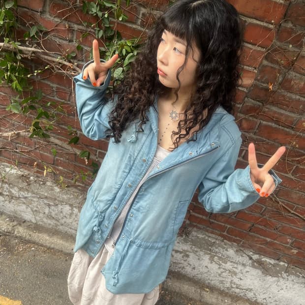 연청 데님 컬러 면 후드 자켓