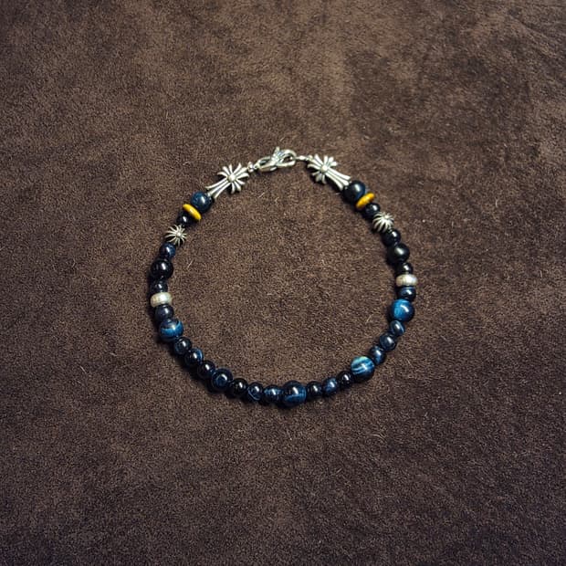Silver 925 Gothic Cross & Blue Tiger Eye