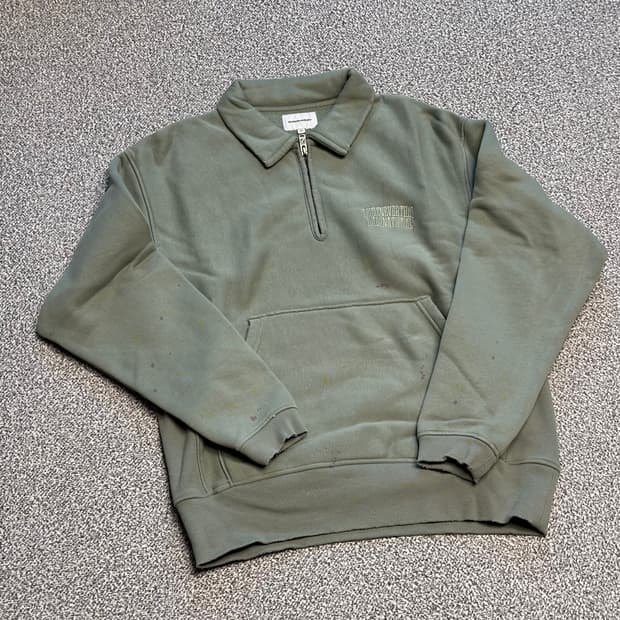 Damaged Half Zip Polo Sweatshirt Olive