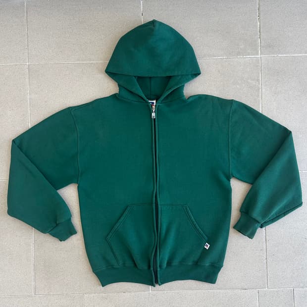 90s 빈티지 러셀 후드집업 그린 M