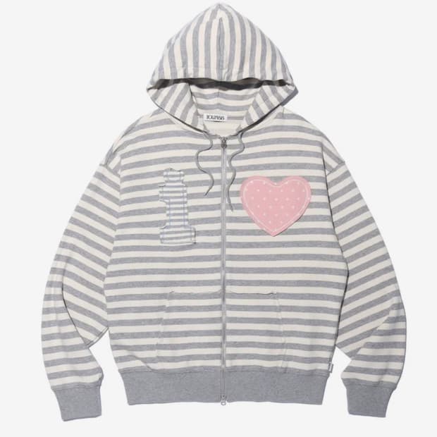 유희 스트라이프 후드집업 I LOVE APPLIQUE HOOD ZIP-U