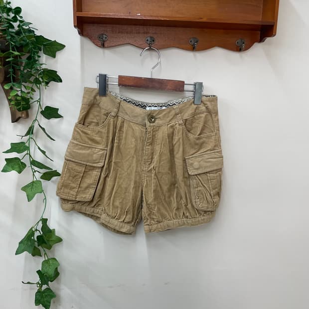 괴짜 니혼진 히피 보헤미안 에스닉 베이지 코듀로이 카고 쇼츠 반바