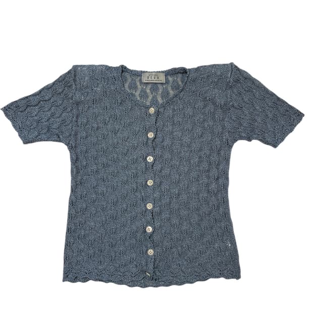 블루 네트 레이어드 니트 반팔 가디건