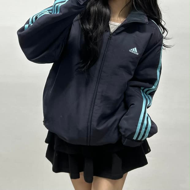 아디다스 네이비 스카이블루 아노깔 올드스쿨 아방핏 패디드 자켓 경량 패딩