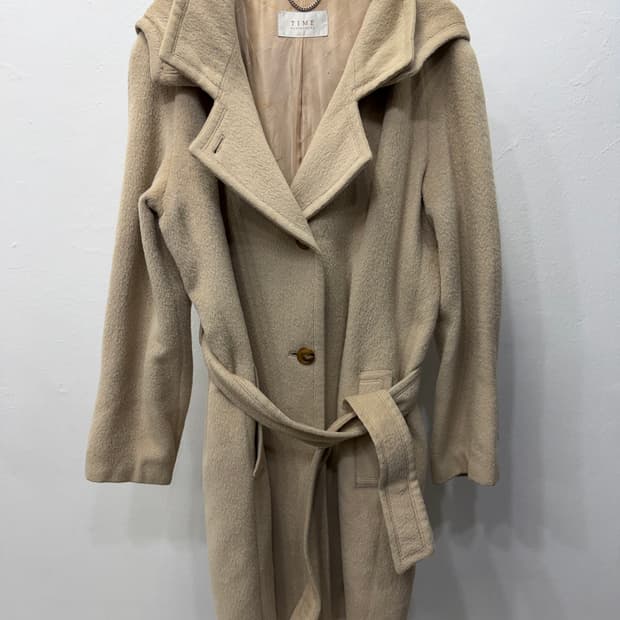 정품) TIME 타임 한섬 벨티드 코트 베이지 88