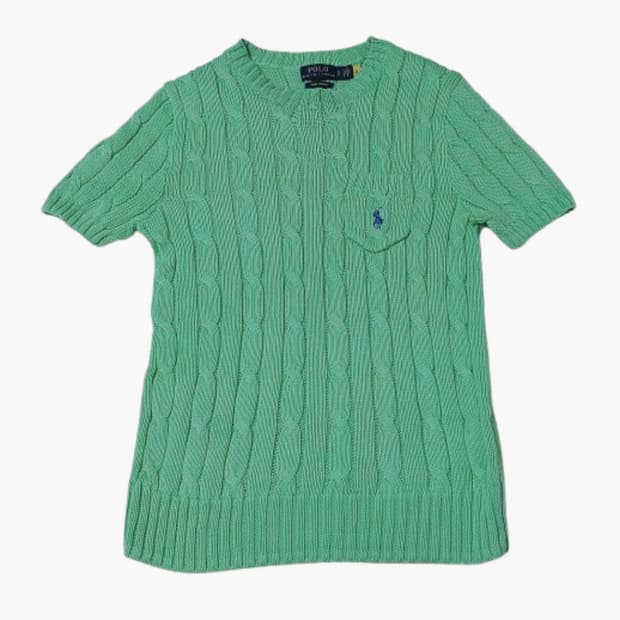 폴로 랄프 로렌 꽈배기 케이블 반팔 니트 그린 연두