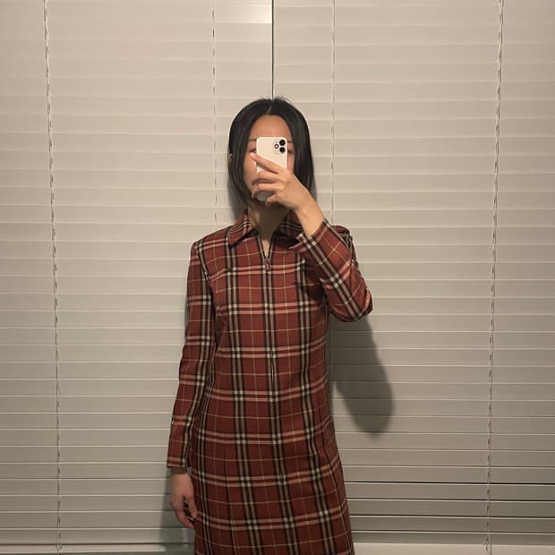 버버리 블루라벨 레드체크 원피스