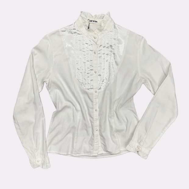 frill collar tuxedo blouse